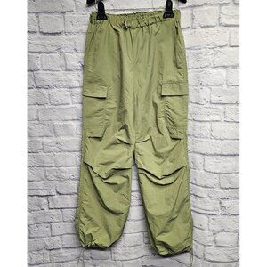 LOVE TREE S GREEN BUNGEE DRAWSTRING CARGO POCKET PARACHUTE NYLON PULL ON PANTS